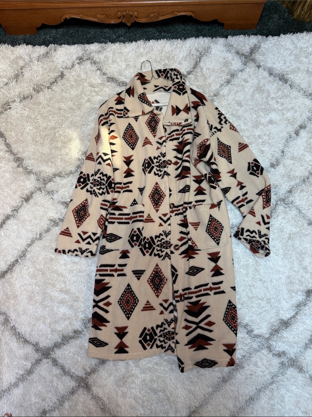 SHEIN Cream Aztec Print Long Coat